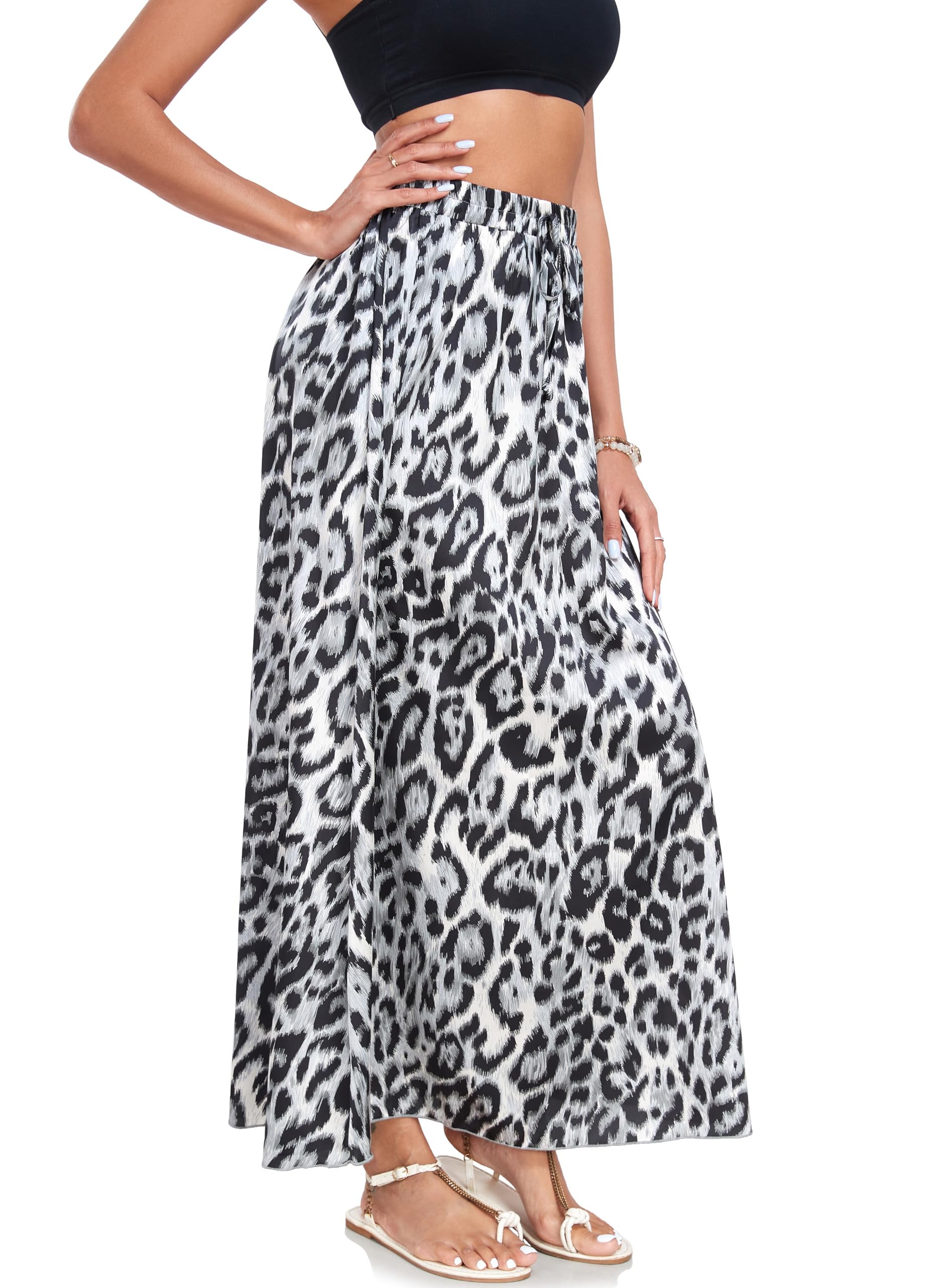 VintageClothing Long Skirts for Women Leopard Print Flowy Summer Flared A Line Maxi Skirts Elastic Waisted Trendy Dress - Image 3