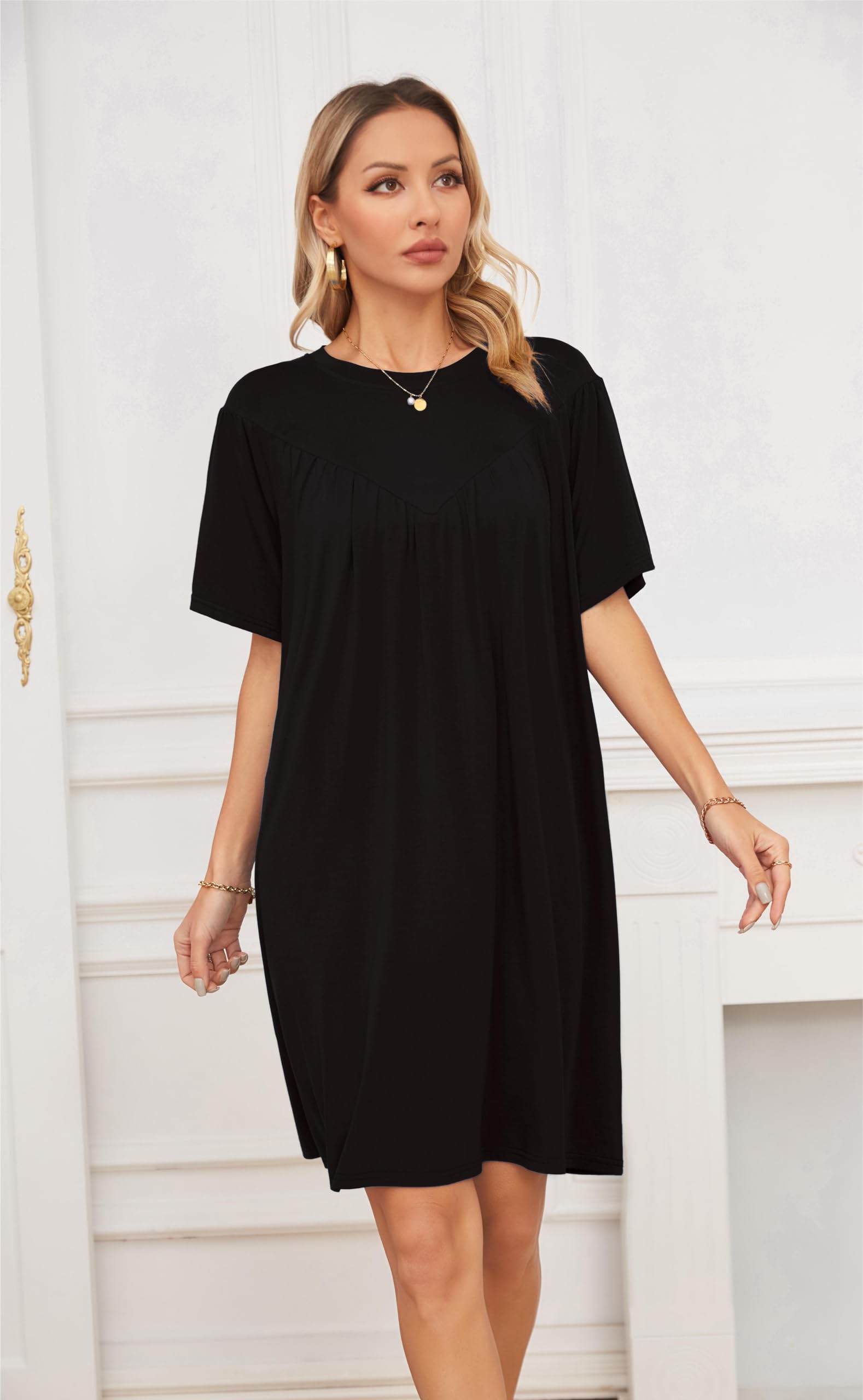 VintageClothing Nightgowns for Women Soft House Dresses Sleepshirts Short Sleeve Sleepwear Night Dress Moo Moo Nightgown - Image 4