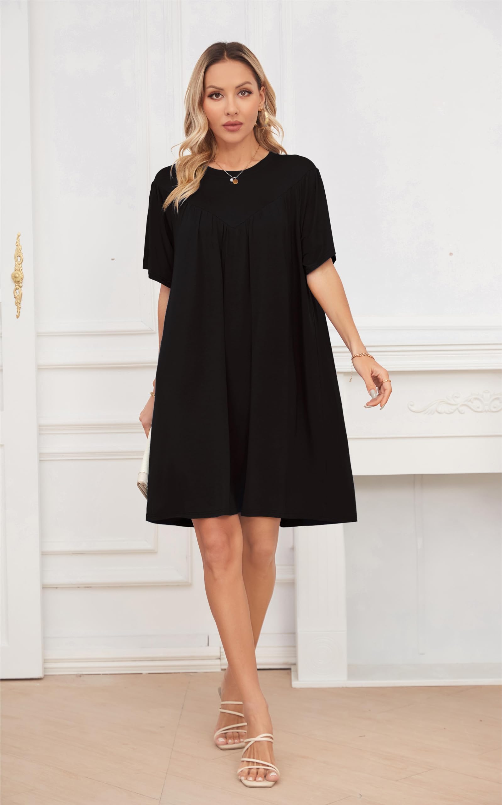 VintageClothing Nightgowns for Women Soft House Dresses Sleepshirts Short Sleeve Sleepwear Night Dress Moo Moo Nightgown - Image 5