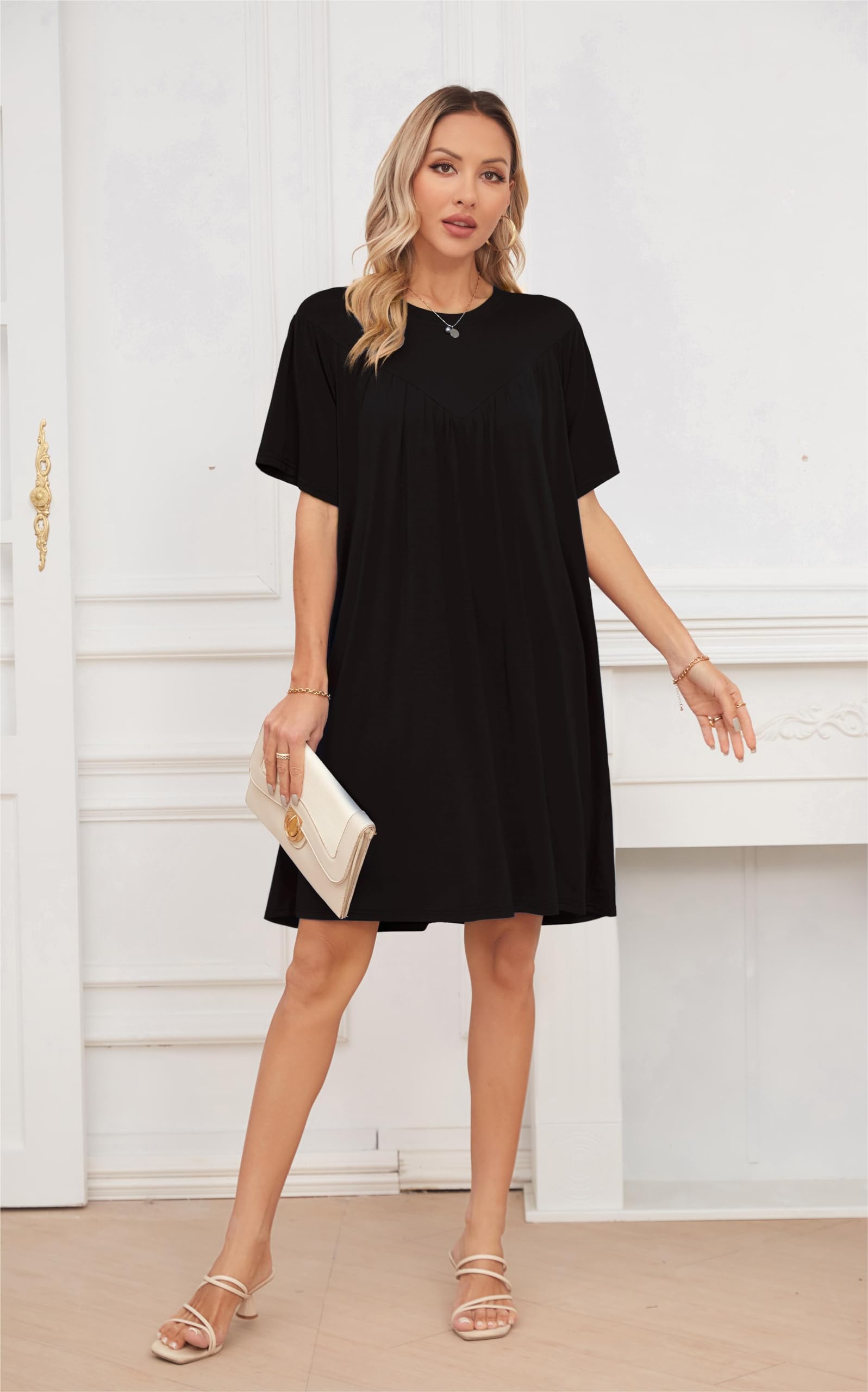 VintageClothing Nightgowns for Women Soft House Dresses Sleepshirts Short Sleeve Sleepwear Night Dress Moo Moo Nightgown - Image 6