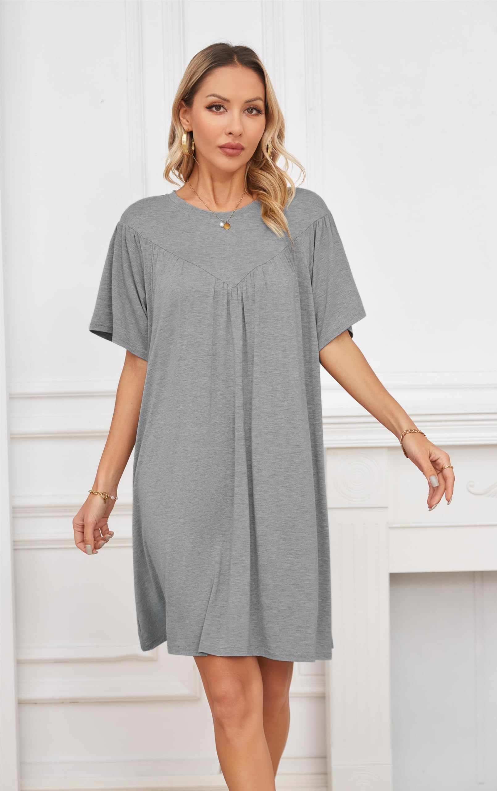 VintageClothing Nightgowns for Women Soft House Dresses Sleepshirts Short Sleeve Sleepwear Night Dress Moo Moo Nightgown - Image 3