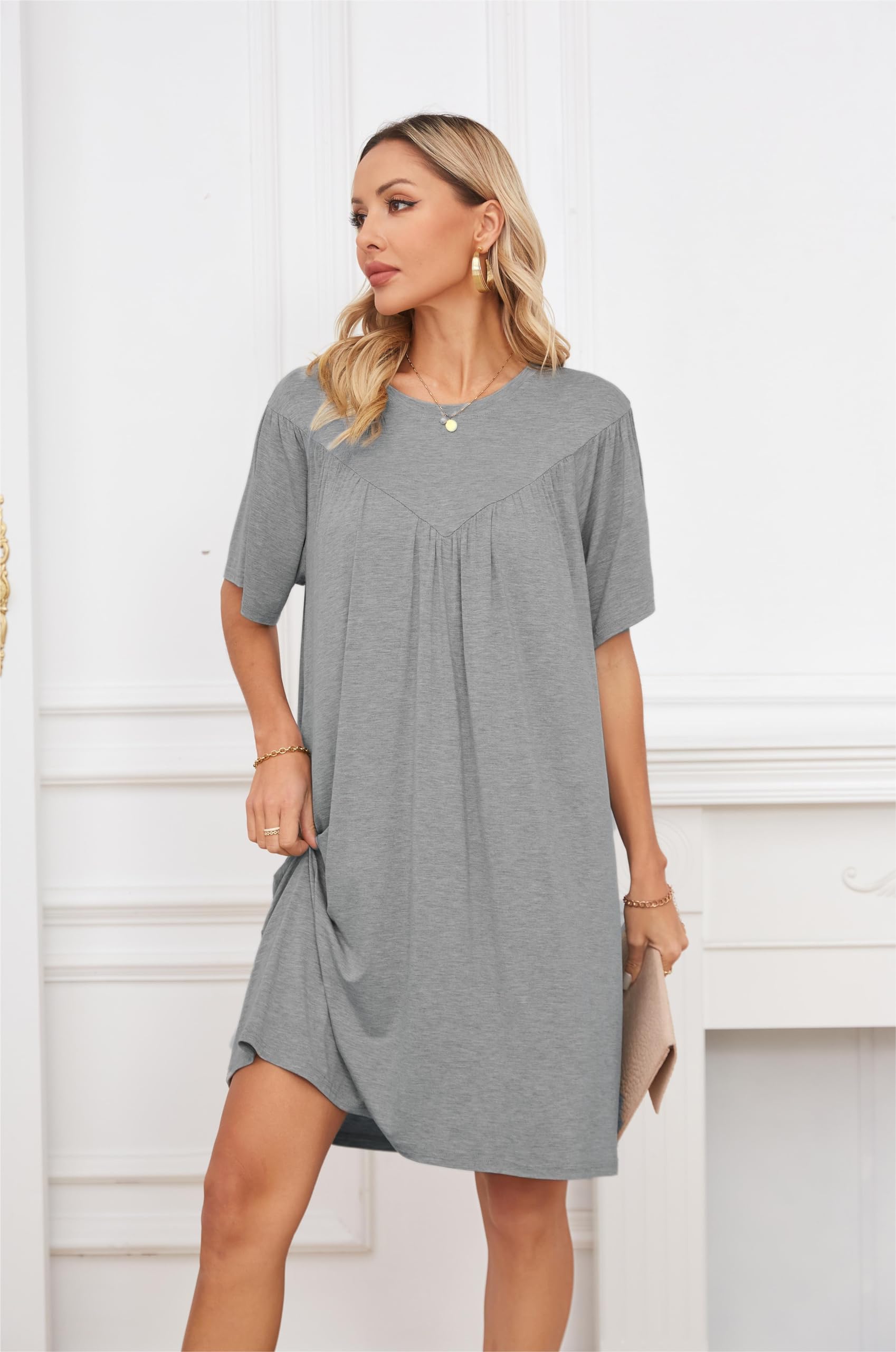 VintageClothing Nightgowns for Women Soft House Dresses Sleepshirts Short Sleeve Sleepwear Night Dress Moo Moo Nightgown - Image 4