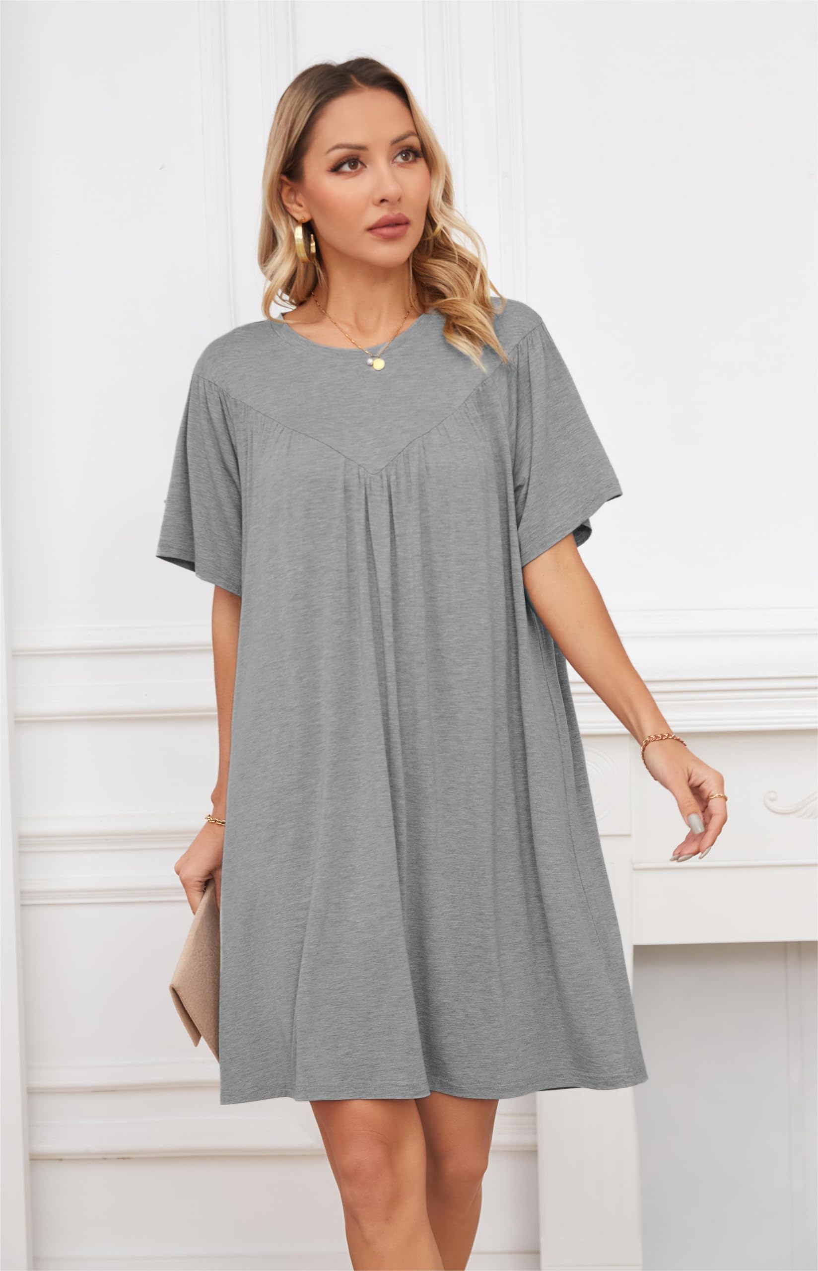 VintageClothing Nightgowns for Women Soft House Dresses Sleepshirts Short Sleeve Sleepwear Night Dress Moo Moo Nightgown - Image 5