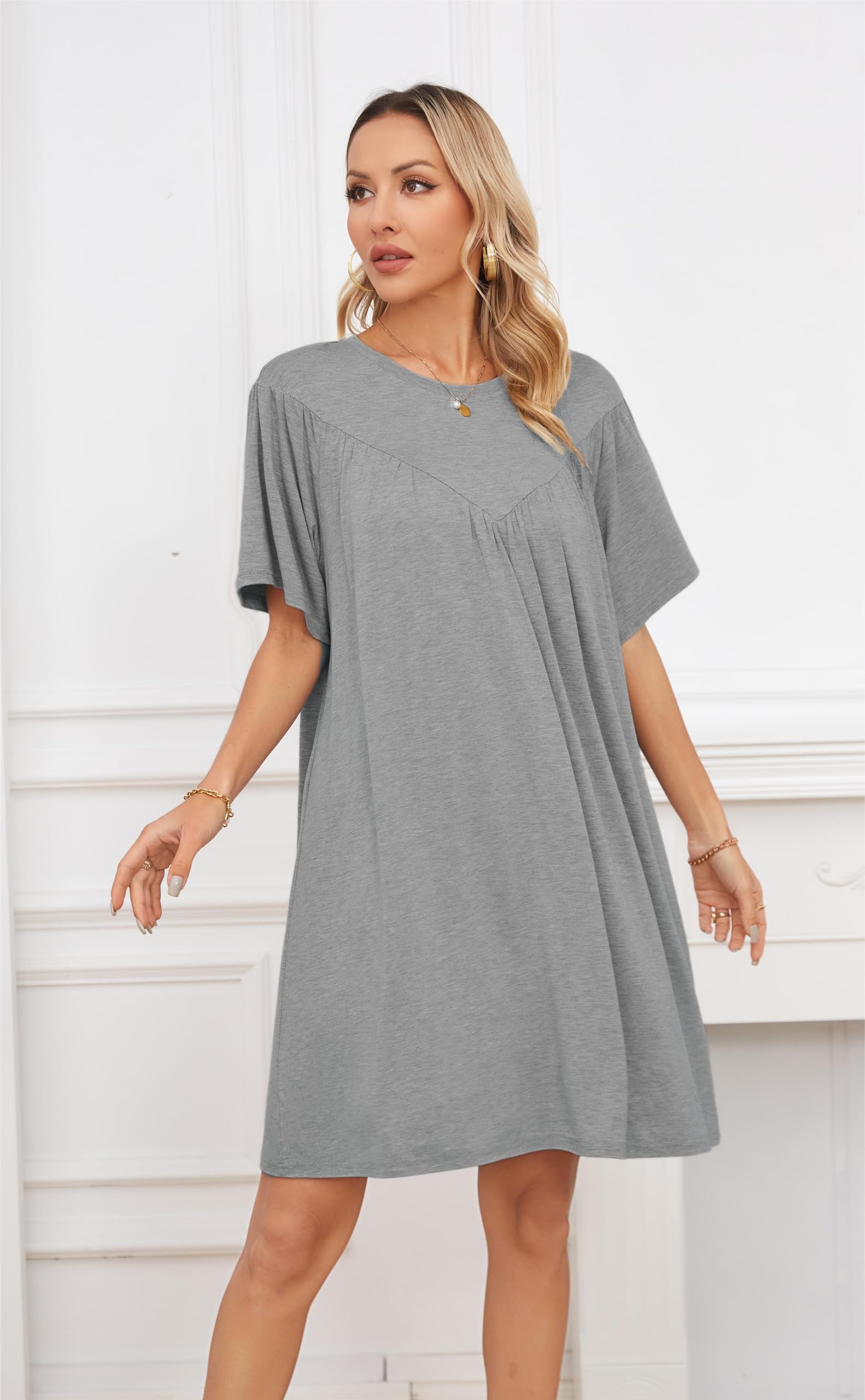 VintageClothing Nightgowns for Women Soft House Dresses Sleepshirts Short Sleeve Sleepwear Night Dress Moo Moo Nightgown - Image 6