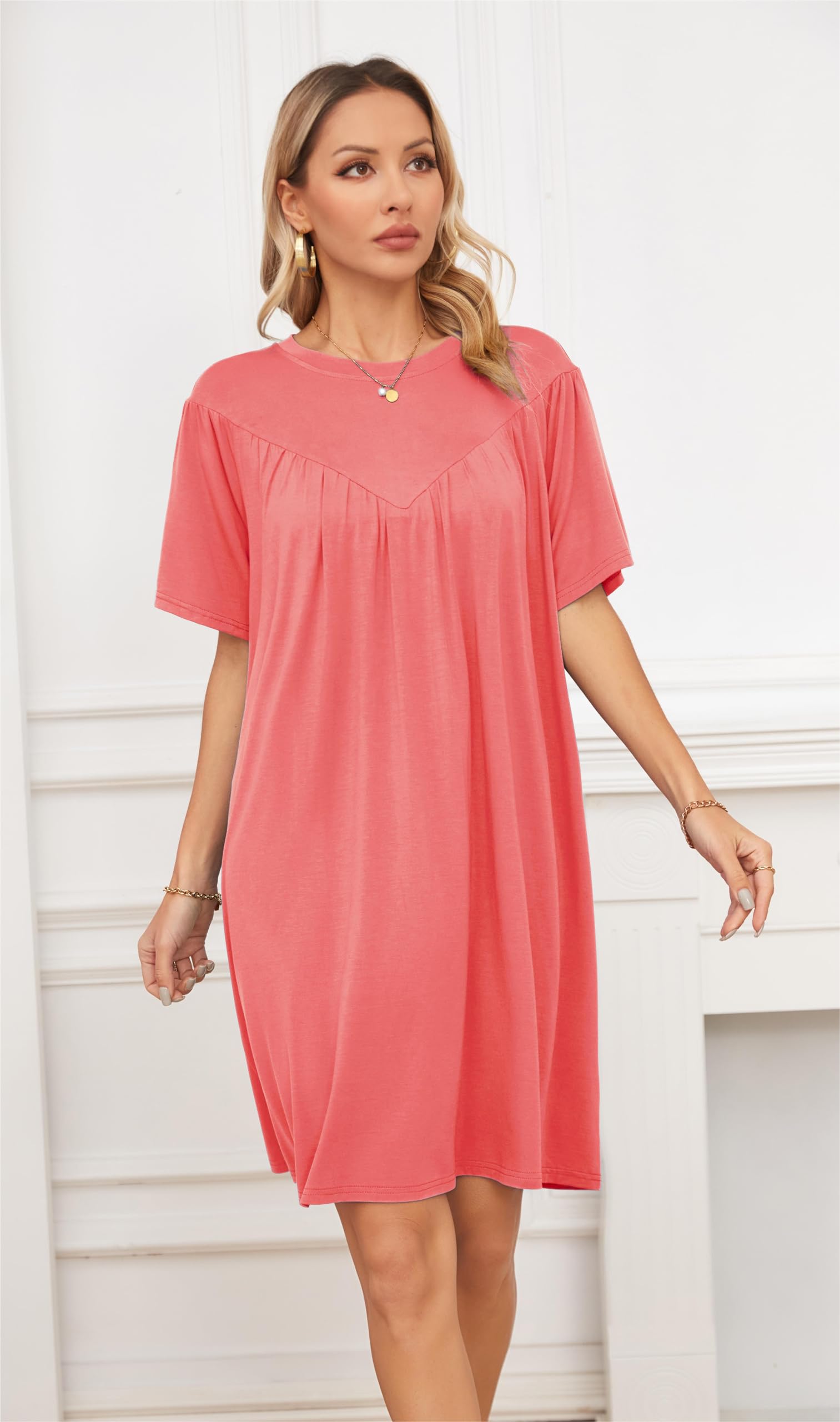 VintageClothing Nightgowns for Women Soft House Dresses Sleepshirts Short Sleeve Sleepwear Night Dress Moo Moo Nightgown - Image 3