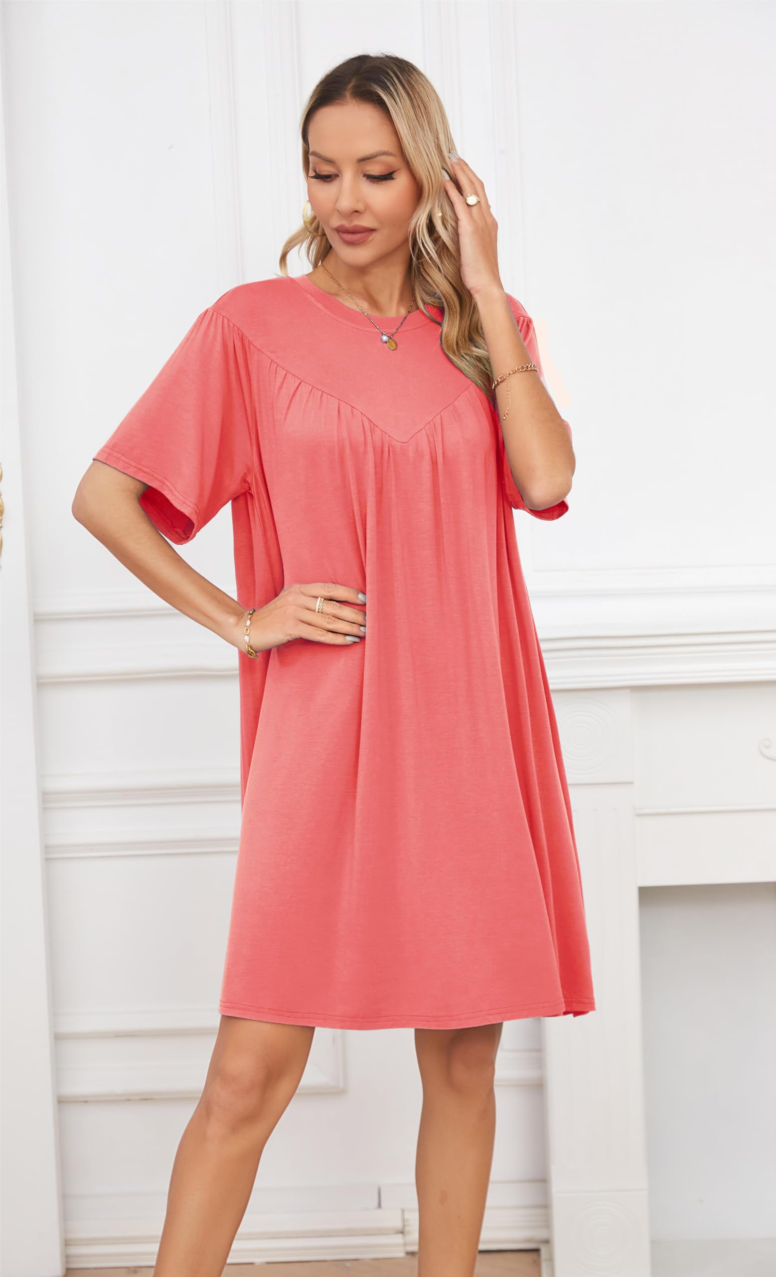 VintageClothing Nightgowns for Women Soft House Dresses Sleepshirts Short Sleeve Sleepwear Night Dress Moo Moo Nightgown - Image 4