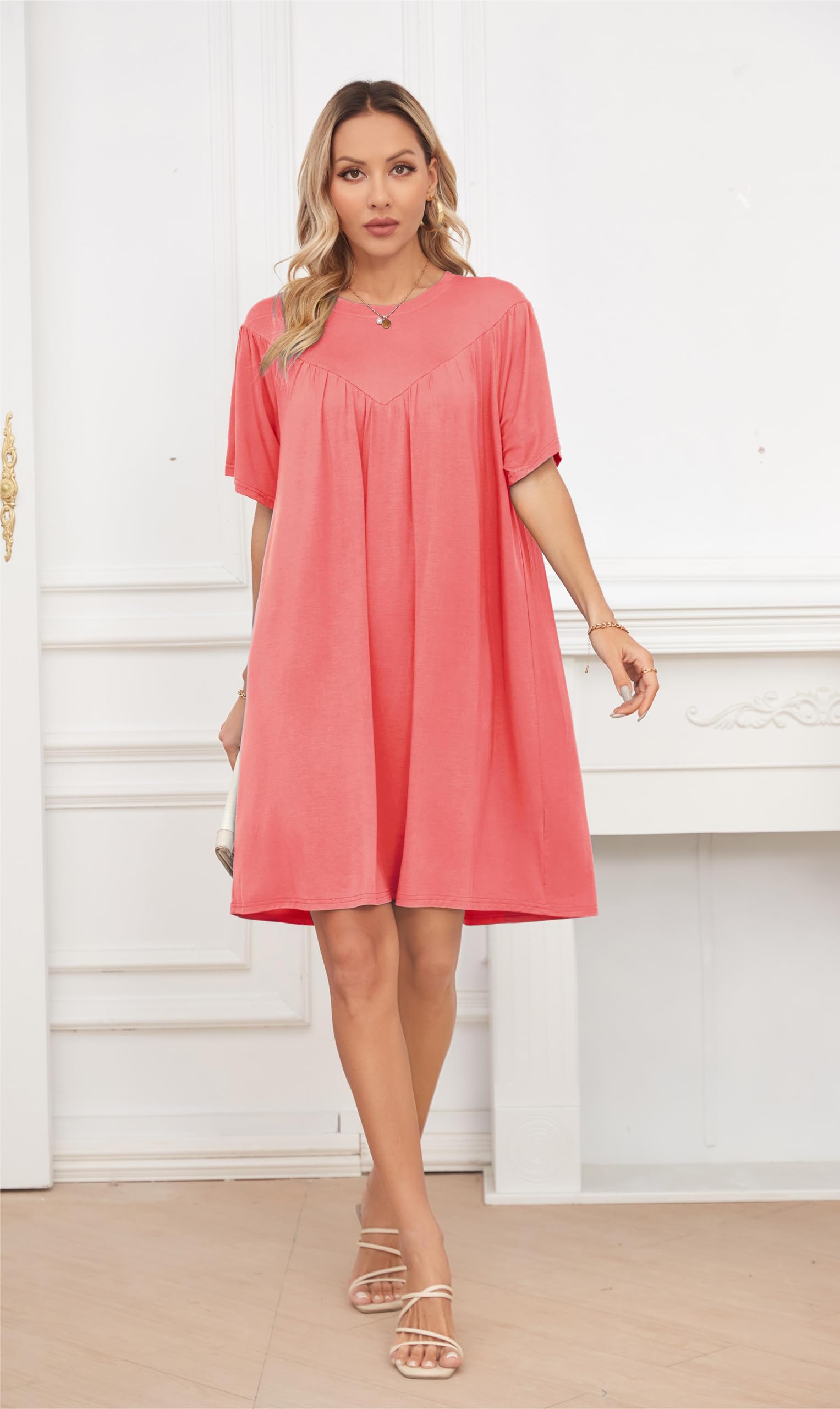 VintageClothing Nightgowns for Women Soft House Dresses Sleepshirts Short Sleeve Sleepwear Night Dress Moo Moo Nightgown - Image 5