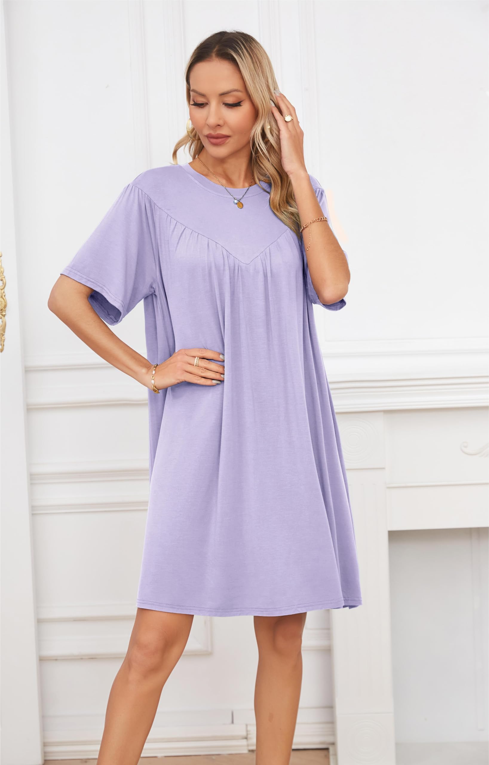 VintageClothing Nightgowns for Women Soft House Dresses Sleepshirts Short Sleeve Sleepwear Night Dress Moo Moo Nightgown - Image 3