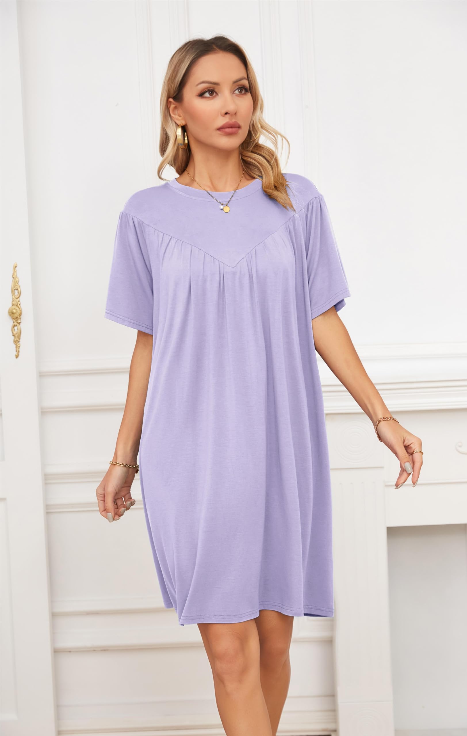 VintageClothing Nightgowns for Women Soft House Dresses Sleepshirts Short Sleeve Sleepwear Night Dress Moo Moo Nightgown - Image 4