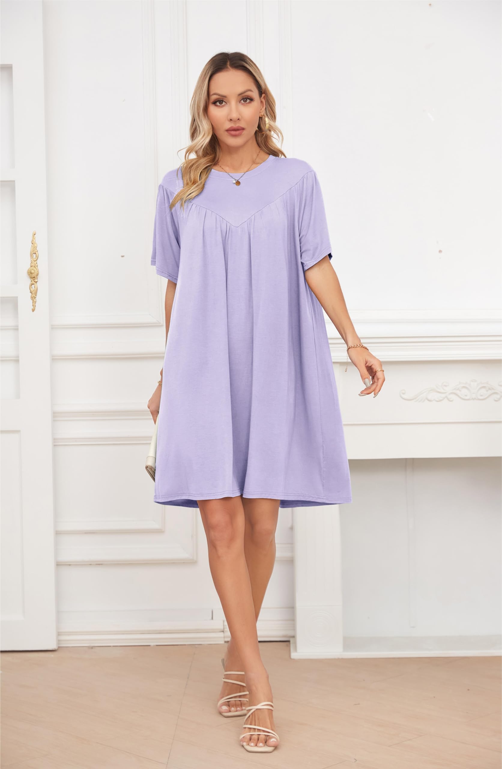 VintageClothing Nightgowns for Women Soft House Dresses Sleepshirts Short Sleeve Sleepwear Night Dress Moo Moo Nightgown - Image 5