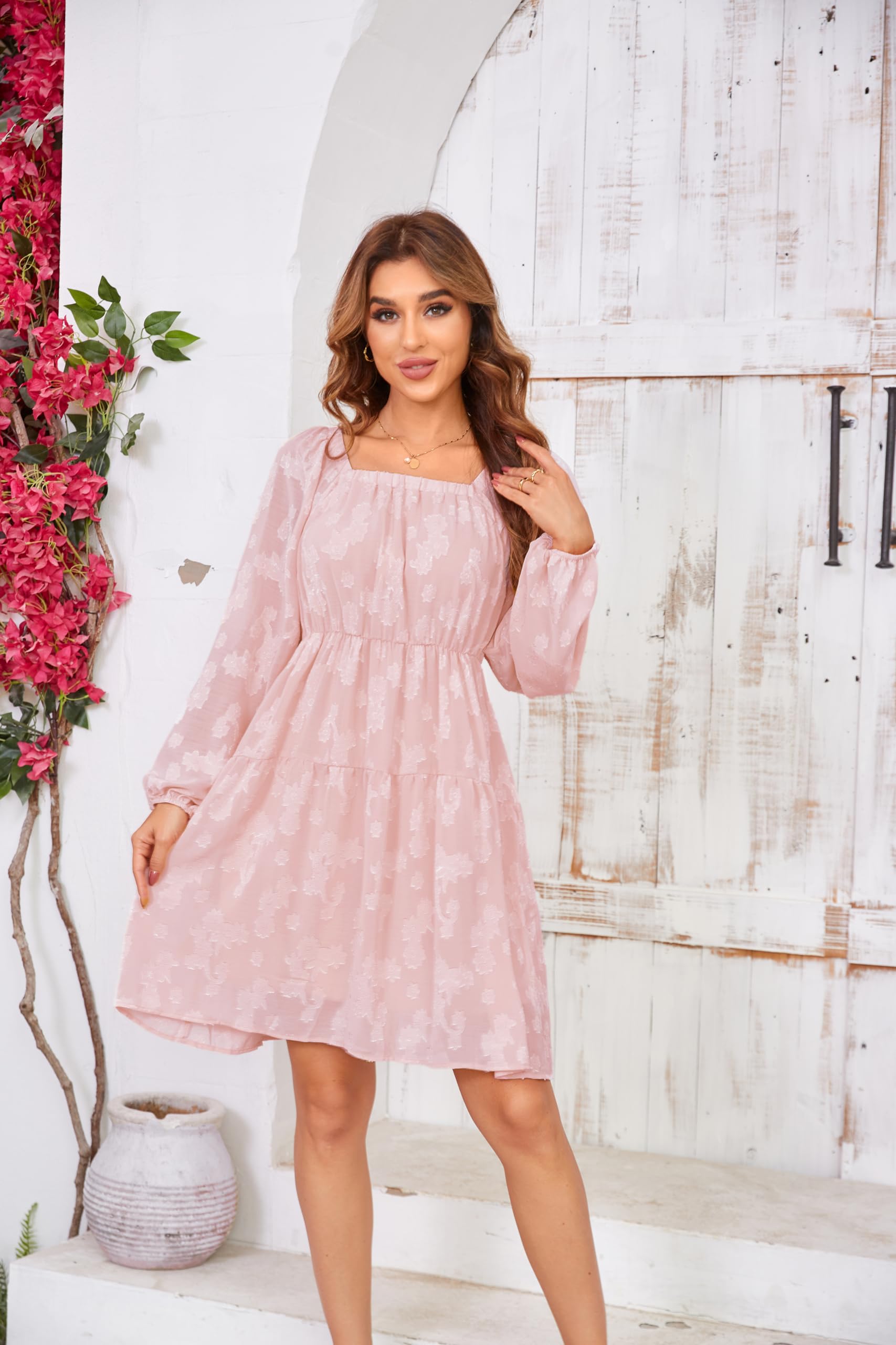VintageClothing Spring Babydoll Dresses for Women 2024 Casual Square Neck Mini Babydoll Dress A-Line Flowy Short Dress - Image 4