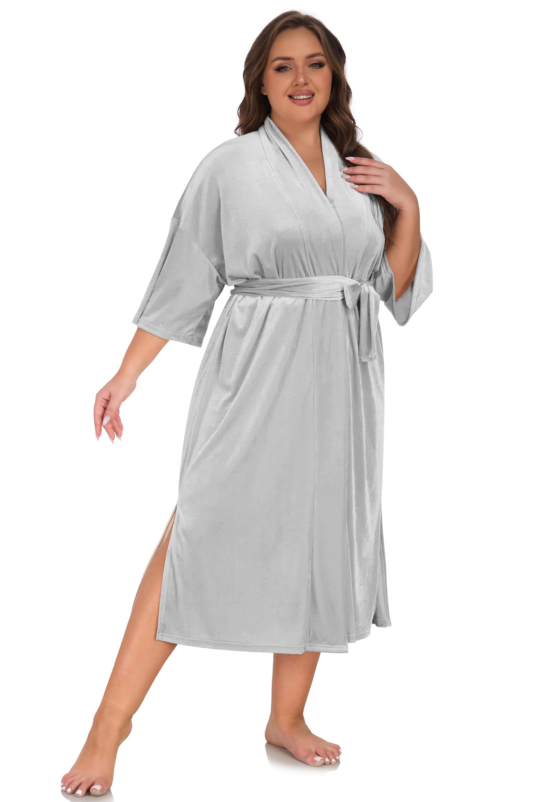 VintageClothing Women Long Robe Plus Size Velvet Kimono Luxury Robes Bathrobe Soft Fuzzy HouseCoat for Women - Image 3