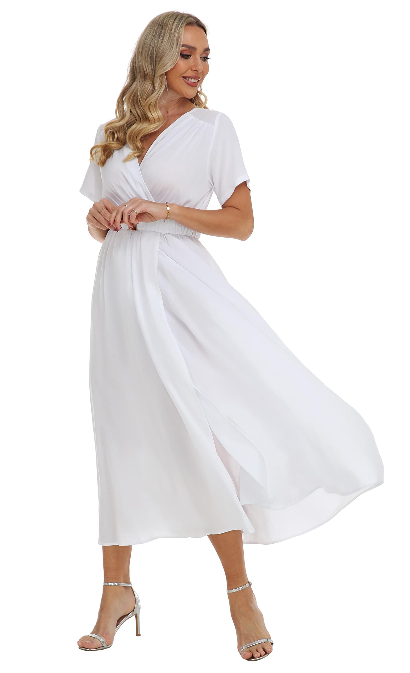 VintageClothing Womens Floral Summer Dresses Wrap V Neck Casual Boho Long Dress Flowy Maxi Beach Wedding Guest Dresses 2024 - Image 4