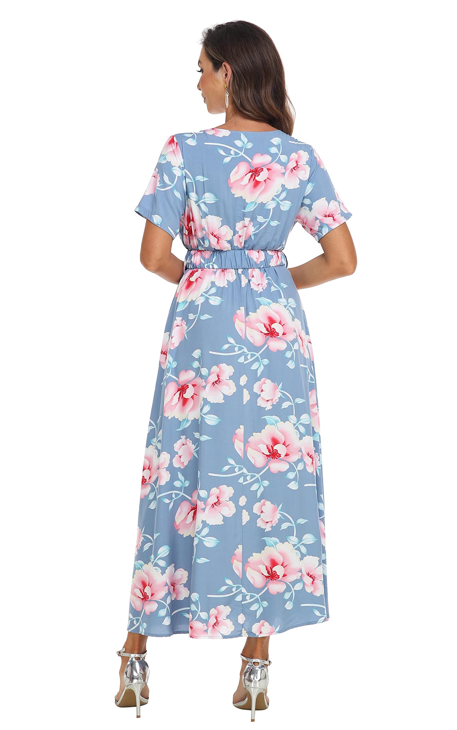 VintageClothing Womens Floral Summer Dresses Wrap V Neck Casual Boho Long Dress Flowy Maxi Beach Wedding Guest Dresses 2024 - Image 3