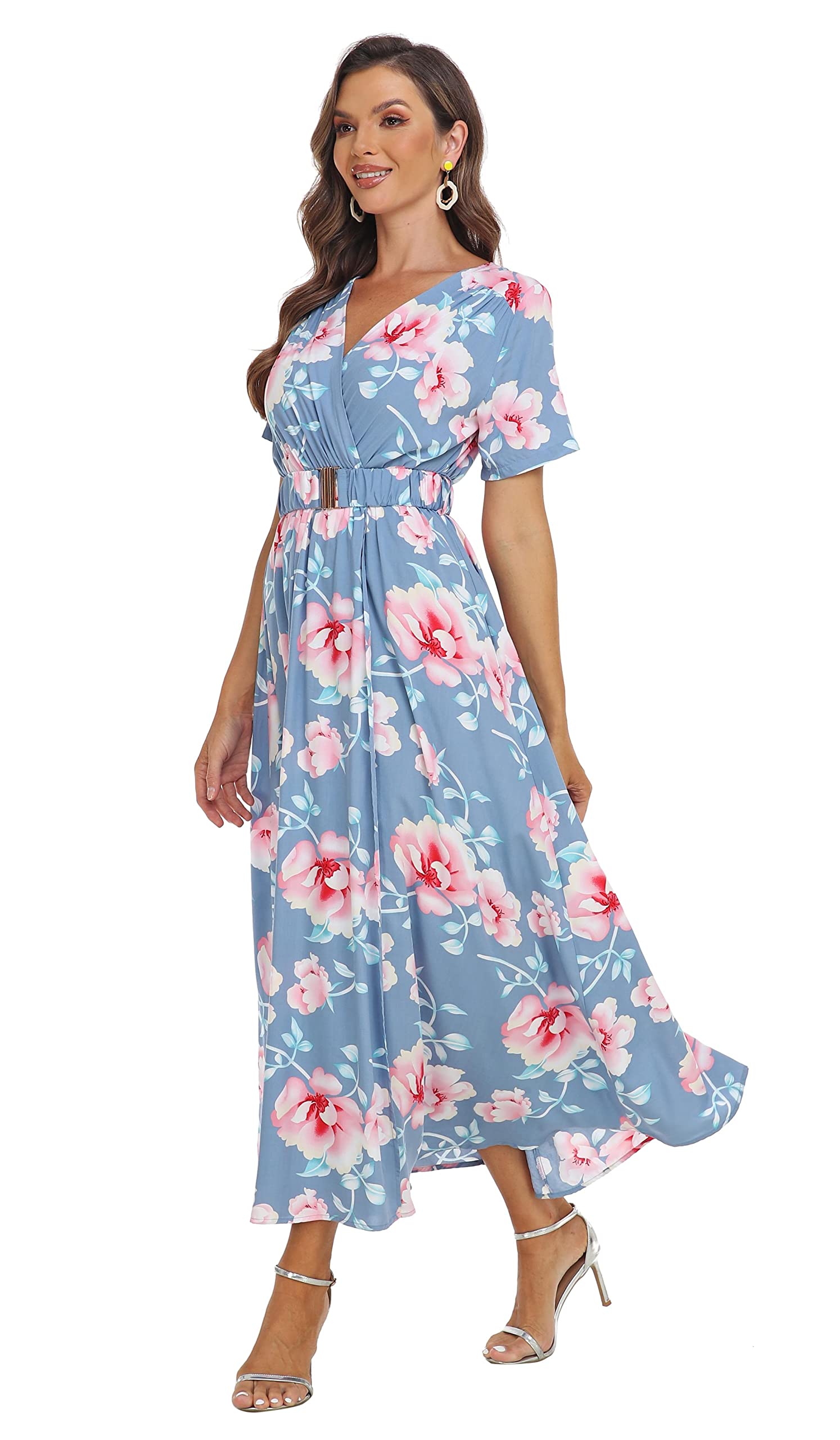 VintageClothing Womens Floral Summer Dresses Wrap V Neck Casual Boho Long Dress Flowy Maxi Beach Wedding Guest Dresses 2024 - Image 4