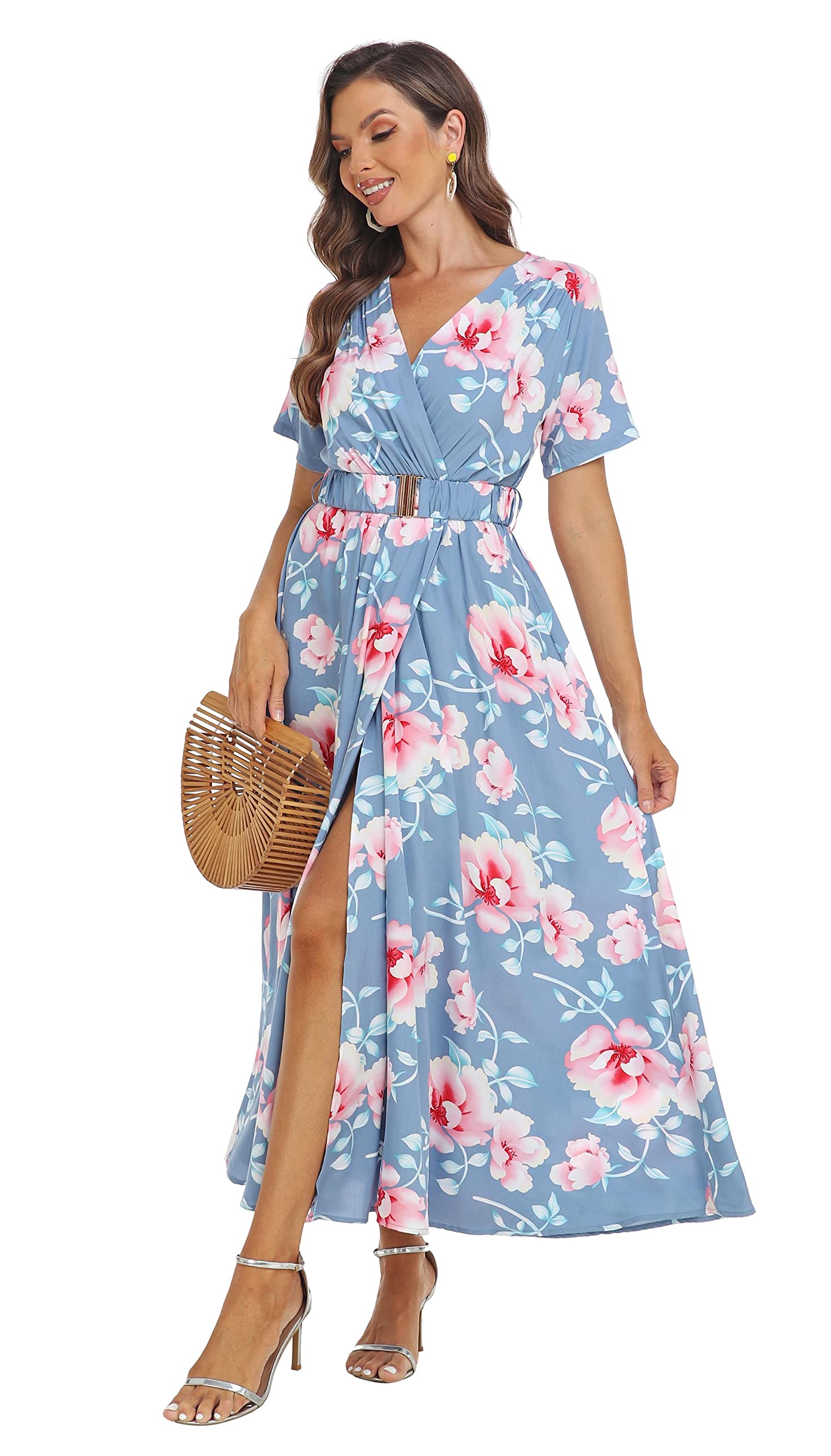 VintageClothing Womens Floral Summer Dresses Wrap V Neck Casual Boho Long Dress Flowy Maxi Beach Wedding Guest Dresses 2024 - Image 5