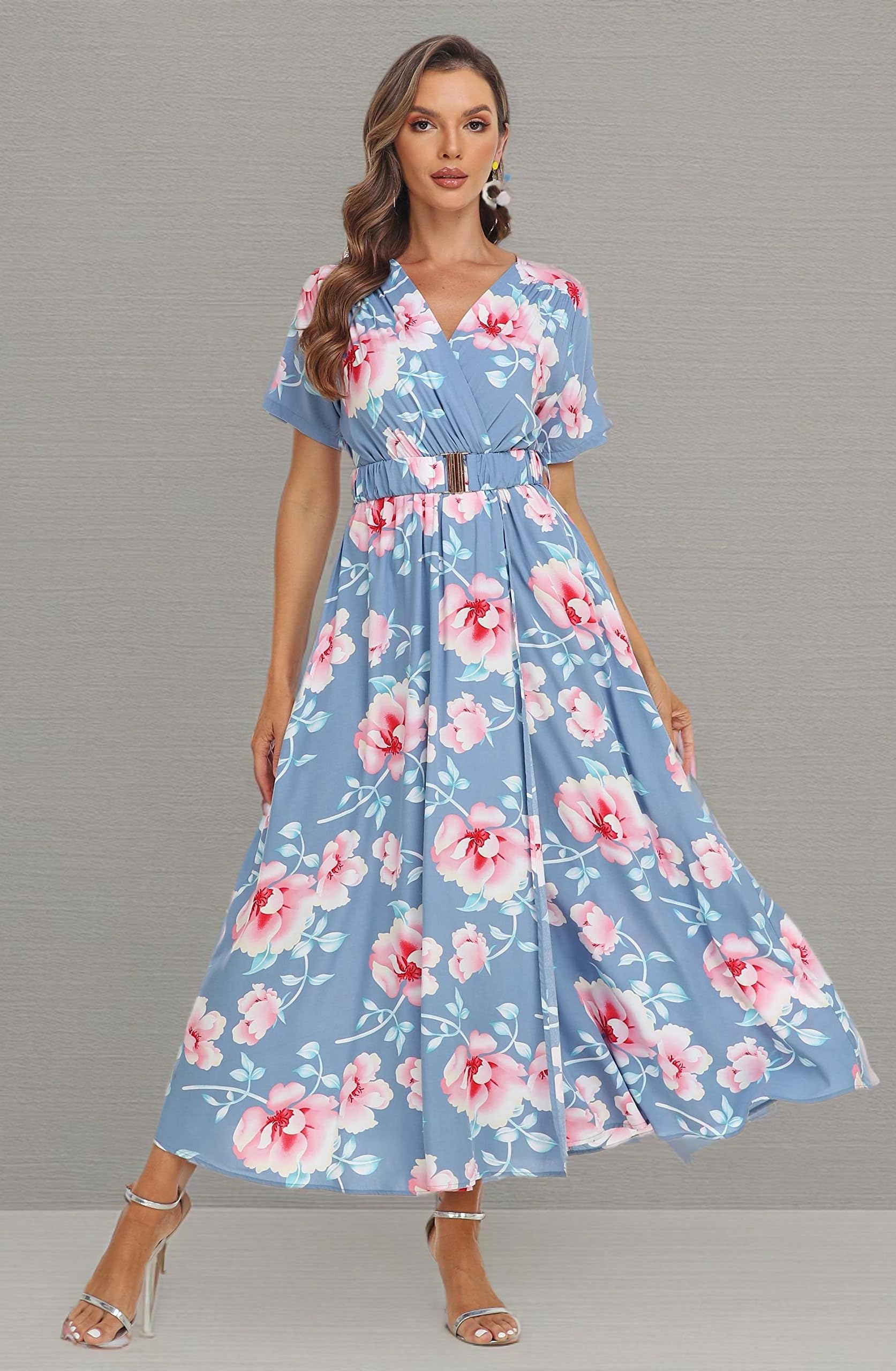 VintageClothing Womens Floral Summer Dresses Wrap V Neck Casual Boho Long Dress Flowy Maxi Beach Wedding Guest Dresses 2024 - Image 6