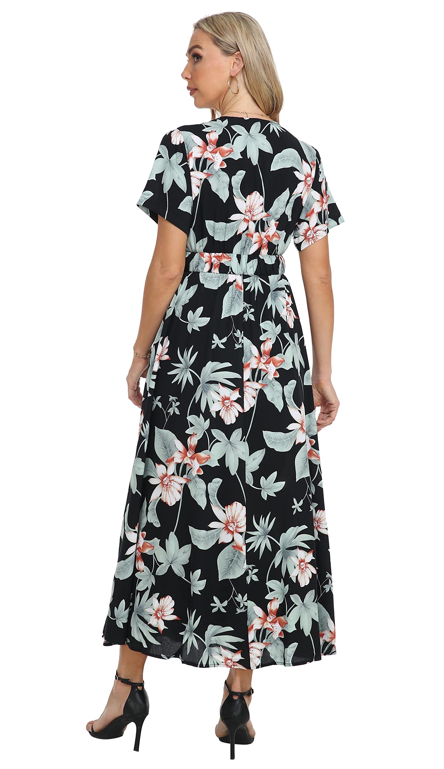 VintageClothing Womens Floral Summer Dresses Wrap V Neck Casual Boho Long Dress Flowy Maxi Beach Wedding Guest Dresses 2024 - Image 3