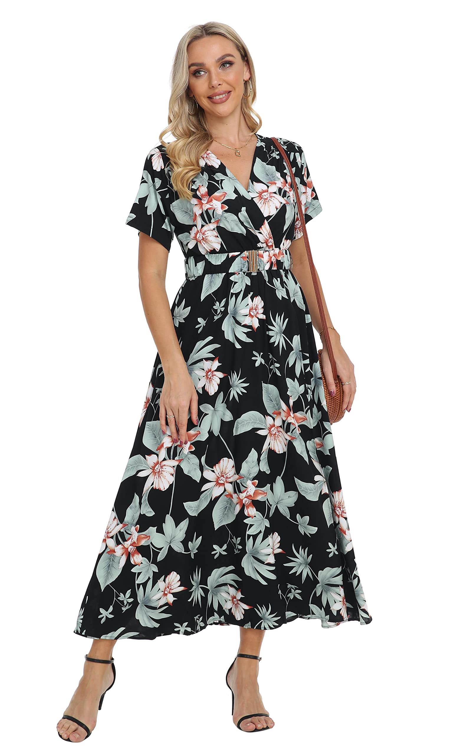 VintageClothing Womens Floral Summer Dresses Wrap V Neck Casual Boho Long Dress Flowy Maxi Beach Wedding Guest Dresses 2024 - Image 5