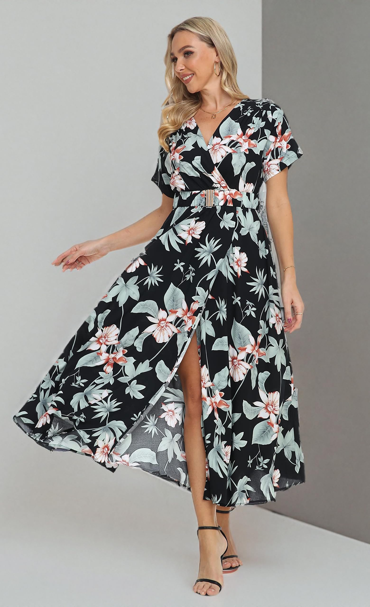 VintageClothing Womens Floral Summer Dresses Wrap V Neck Casual Boho Long Dress Flowy Maxi Beach Wedding Guest Dresses 2024 - Image 6