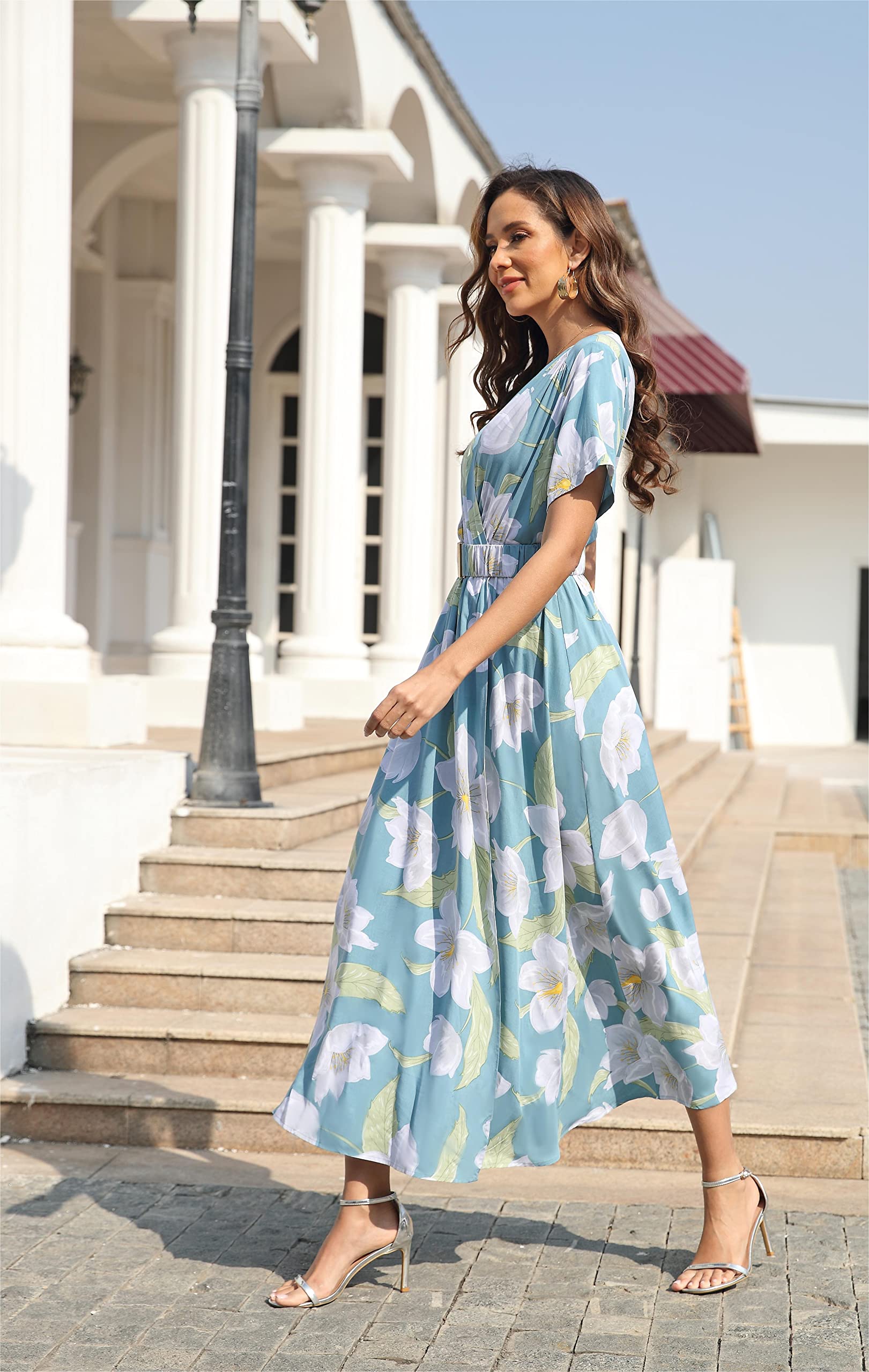 VintageClothing Womens Floral Summer Dresses Wrap V Neck Casual Boho Long Dress Flowy Maxi Beach Wedding Guest Dresses 2024 - Image 3
