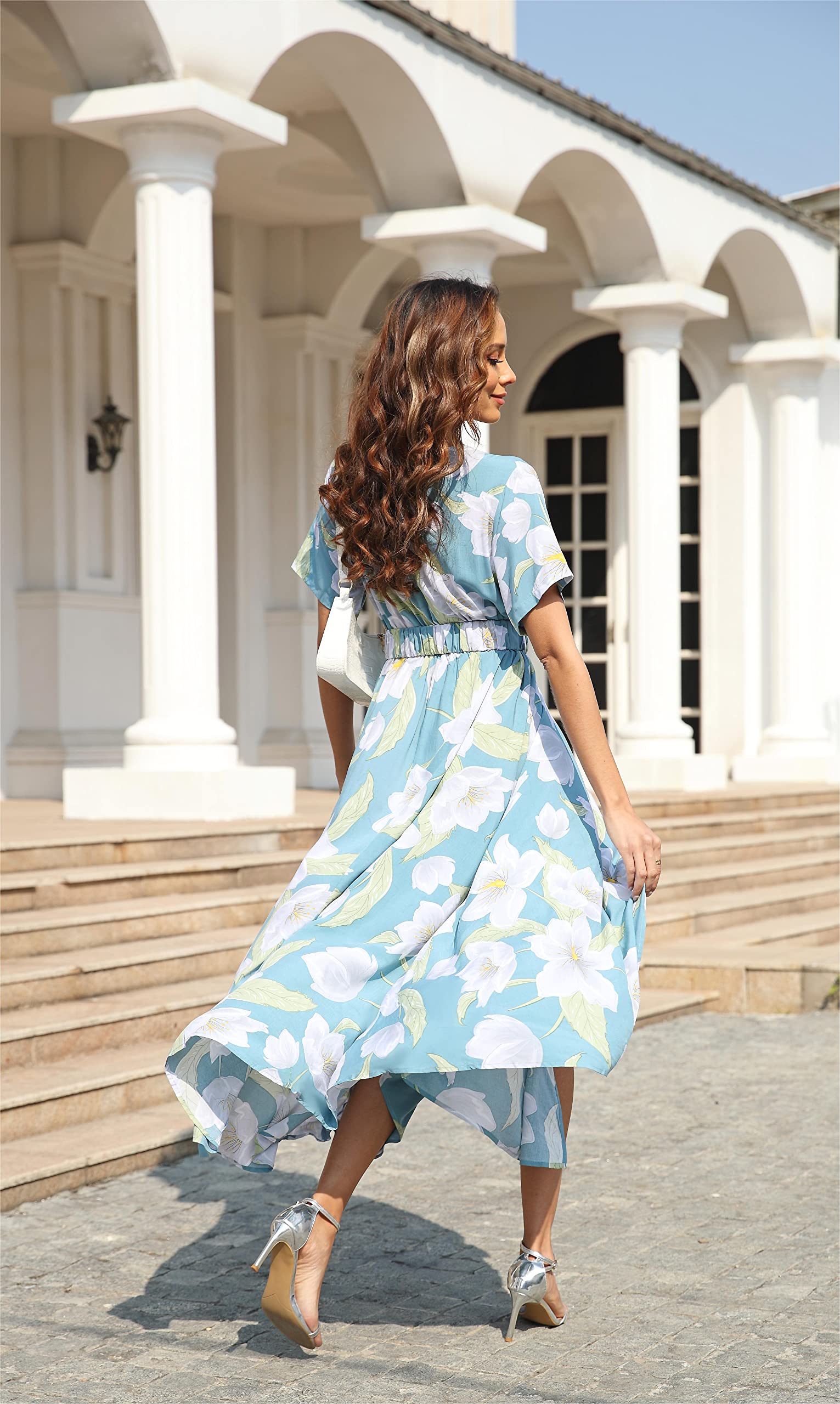 VintageClothing Womens Floral Summer Dresses Wrap V Neck Casual Boho Long Dress Flowy Maxi Beach Wedding Guest Dresses 2024 - Image 4