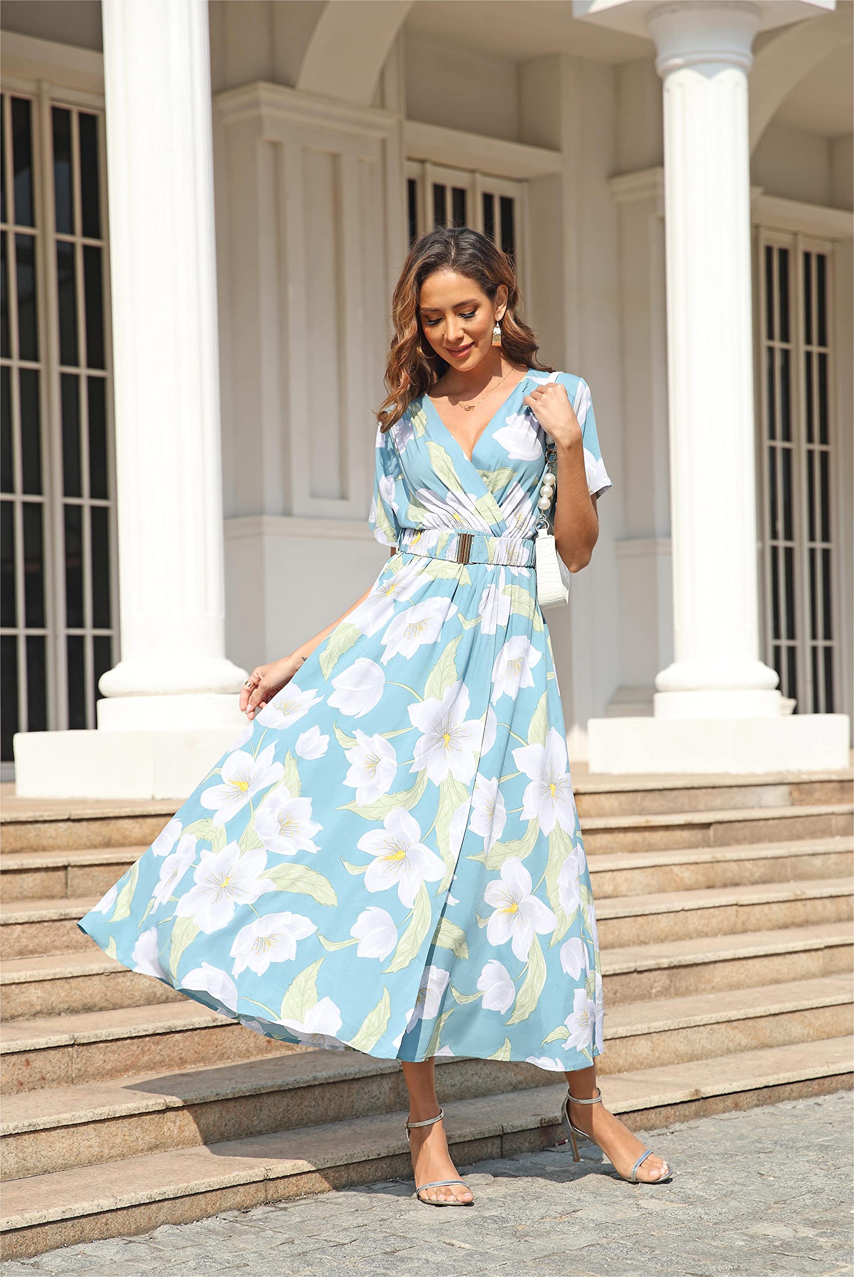 VintageClothing Womens Floral Summer Dresses Wrap V Neck Casual Boho Long Dress Flowy Maxi Beach Wedding Guest Dresses 2024 - Image 5