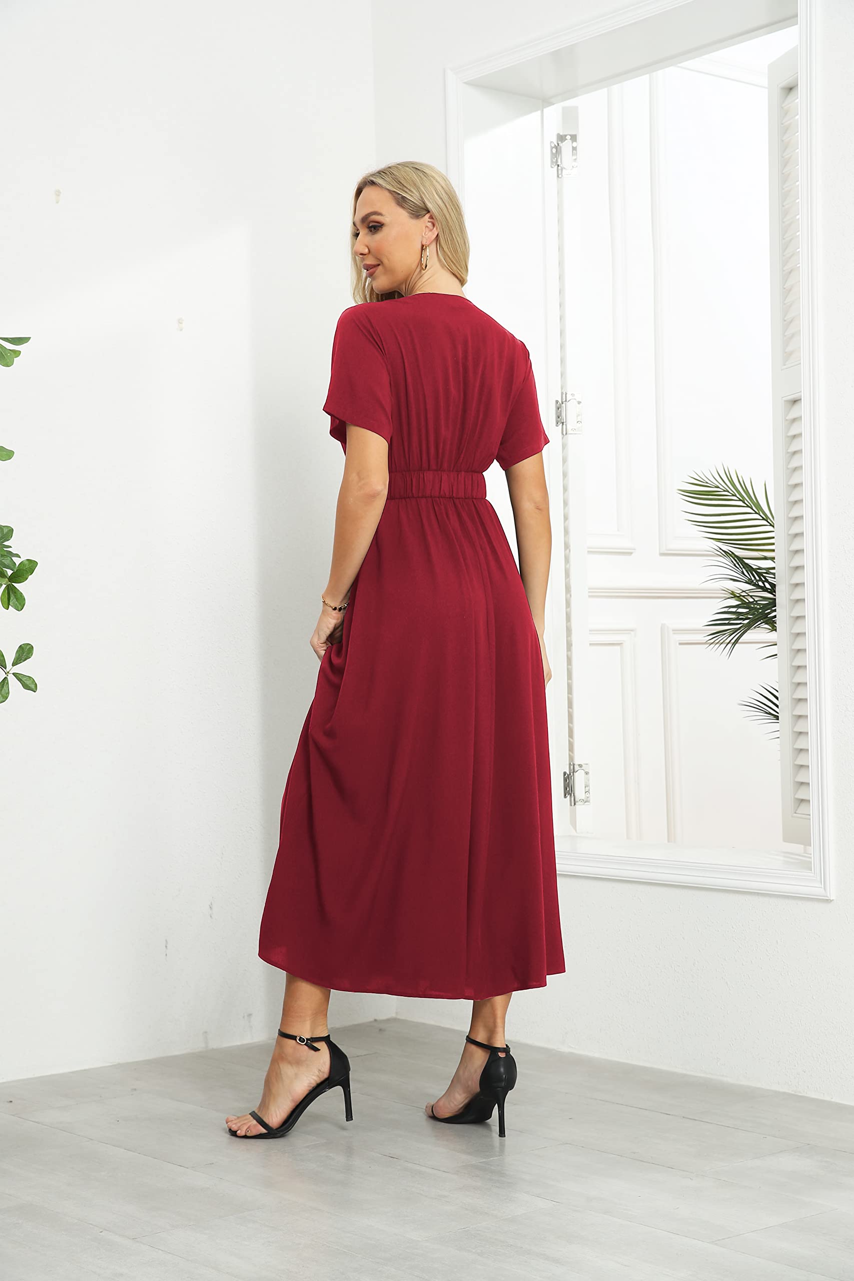 VintageClothing Womens Floral Summer Dresses Wrap V Neck Casual Boho Long Dress Flowy Maxi Beach Wedding Guest Dresses 2024 - Image 3