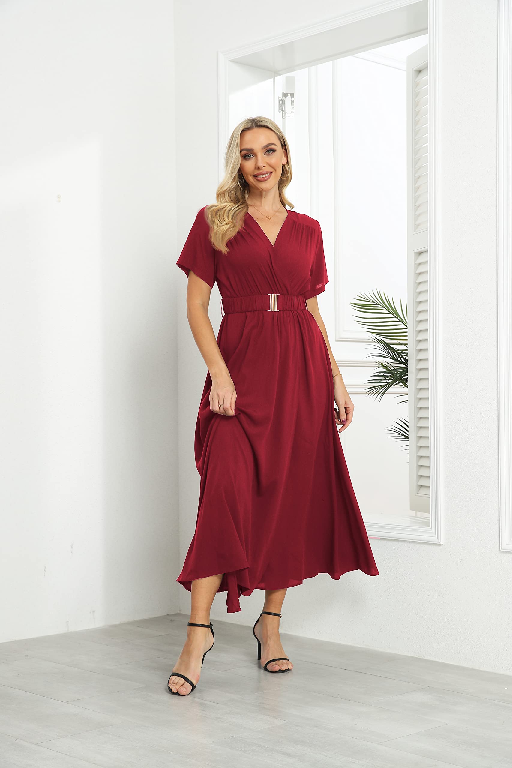 VintageClothing Womens Floral Summer Dresses Wrap V Neck Casual Boho Long Dress Flowy Maxi Beach Wedding Guest Dresses 2024 - Image 4