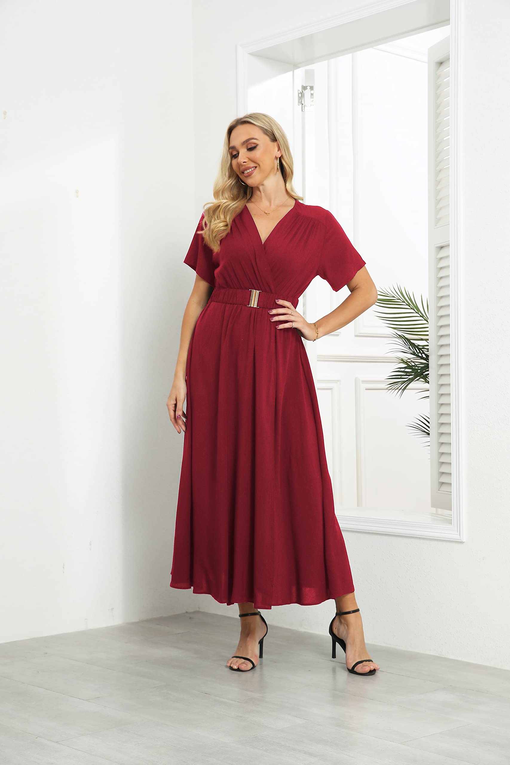 VintageClothing Womens Floral Summer Dresses Wrap V Neck Casual Boho Long Dress Flowy Maxi Beach Wedding Guest Dresses 2024 - Image 5