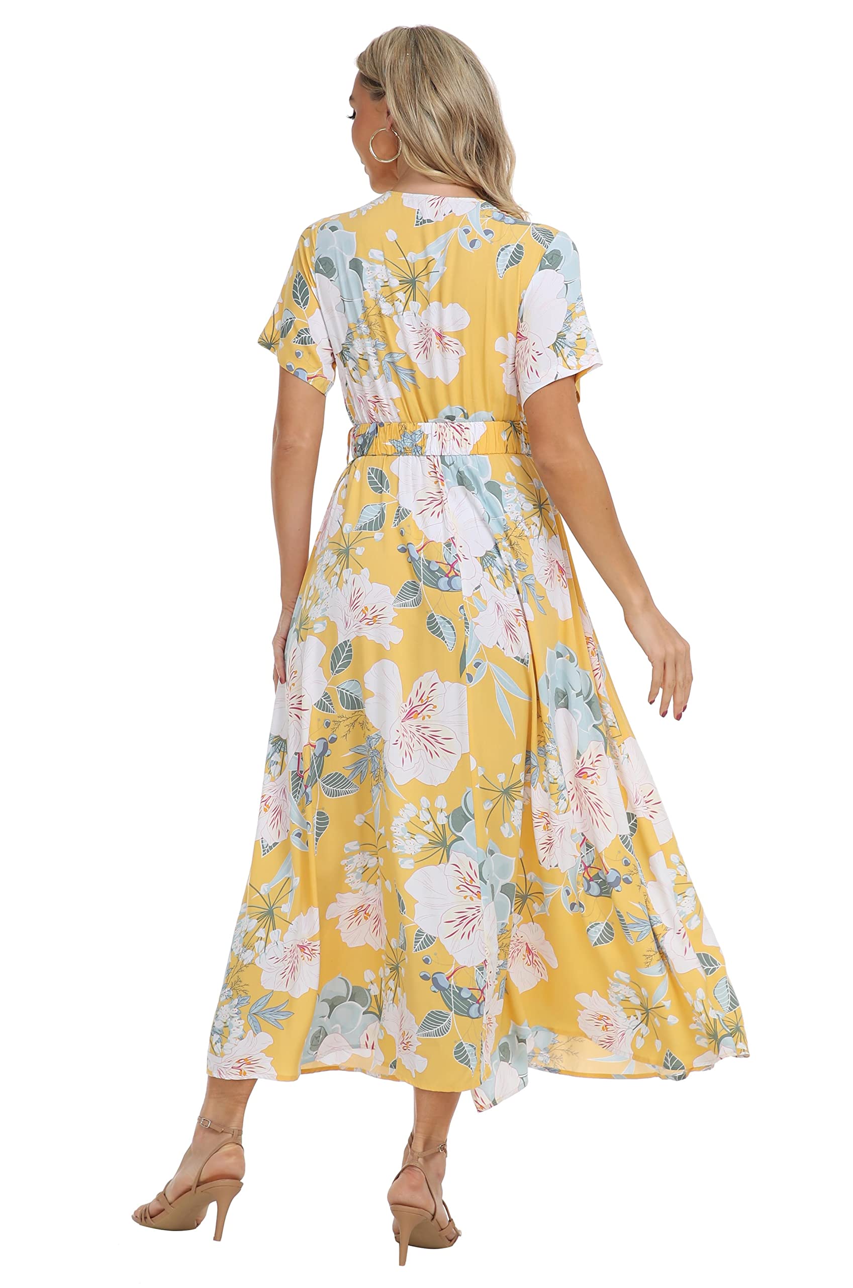 VintageClothing Womens Floral Summer Dresses Wrap V Neck Casual Boho Long Dress Flowy Maxi Beach Wedding Guest Dresses 2024 - Image 3