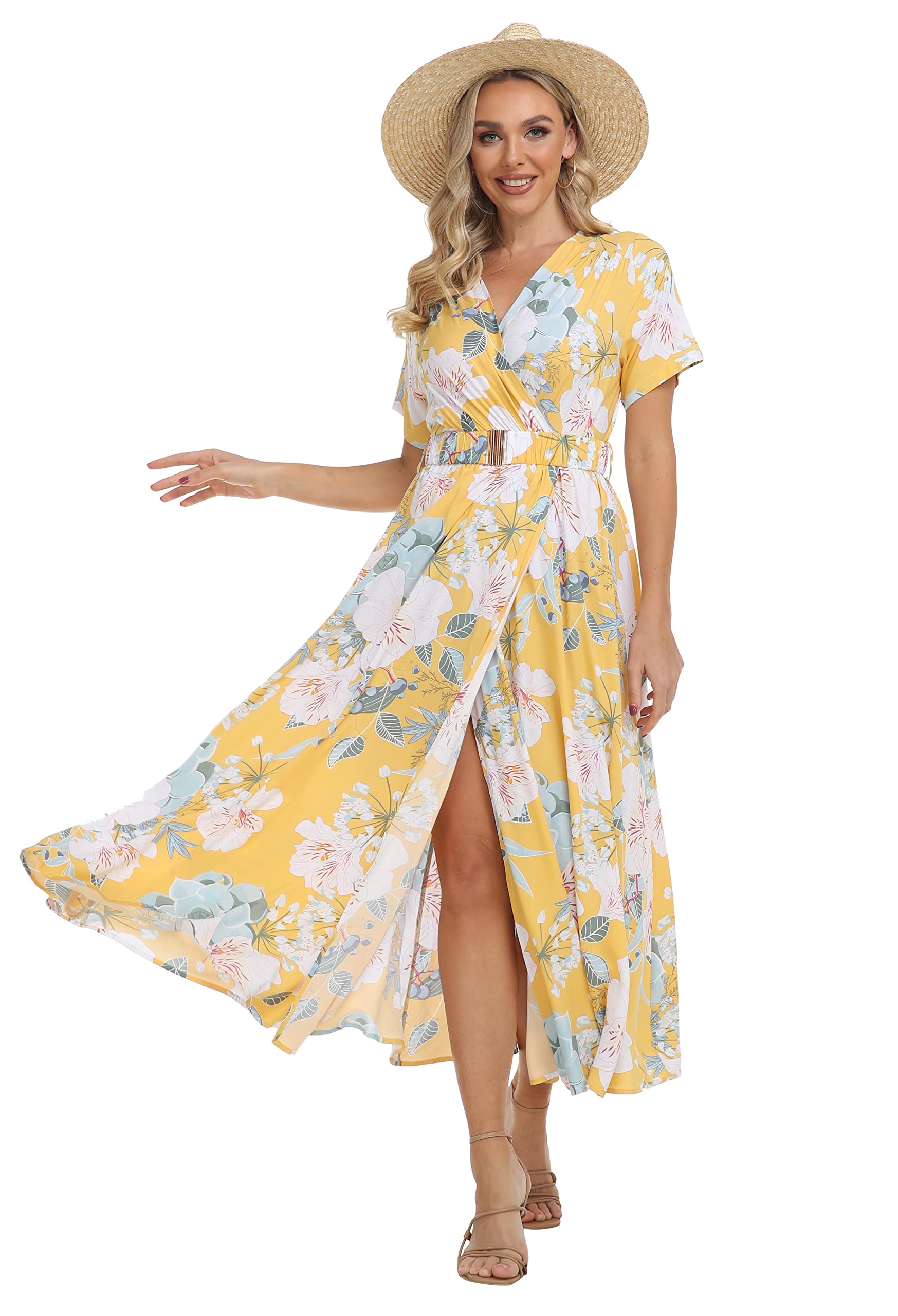 VintageClothing Womens Floral Summer Dresses Wrap V Neck Casual Boho Long Dress Flowy Maxi Beach Wedding Guest Dresses 2024 - Image 4